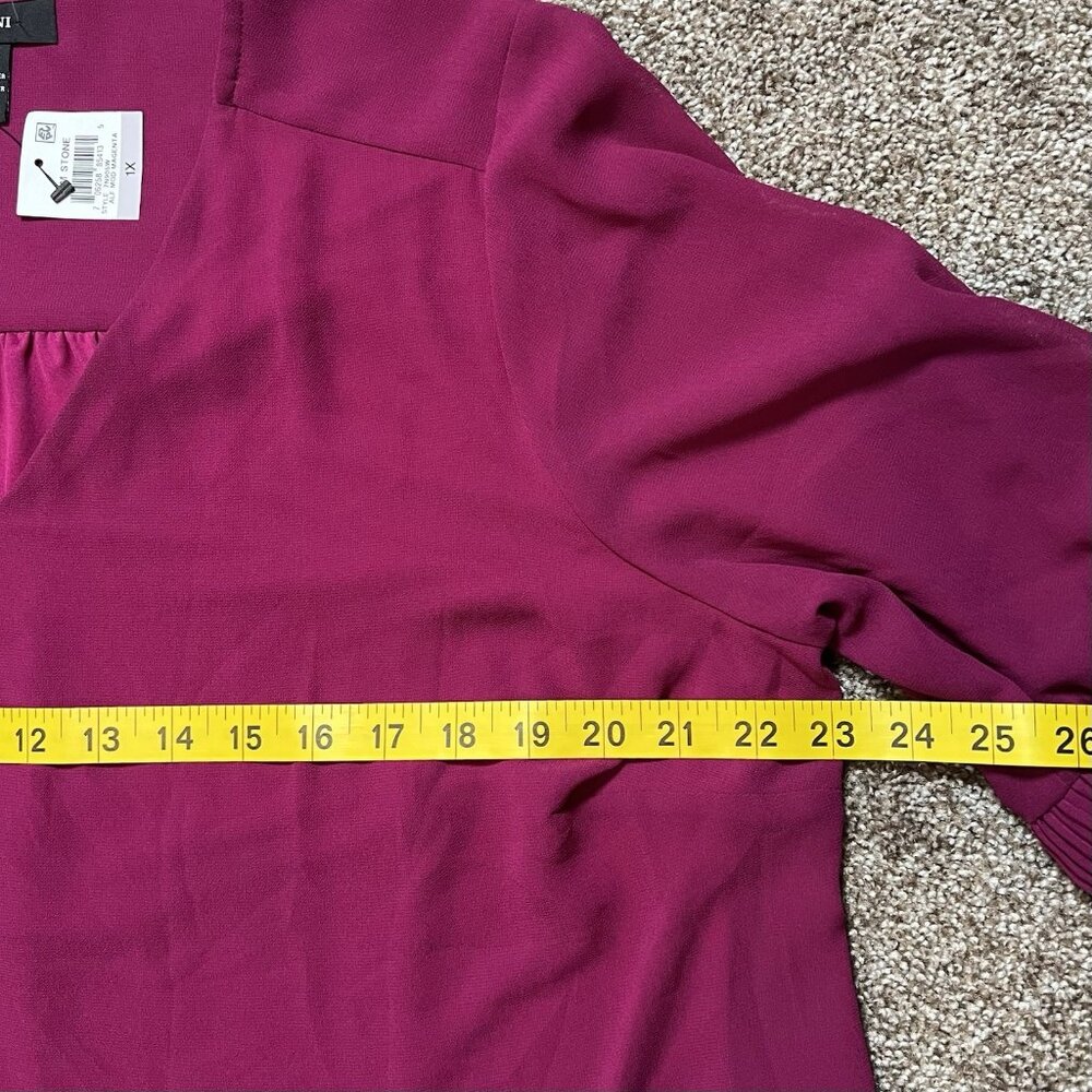 Alfani Women’s Top Blouse Plus Size 1X Lined V Neck Magenta Long Sleeves NWT - Picture 6 of 12
